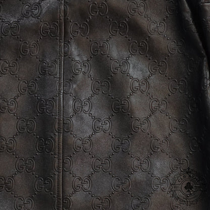 Gucci GG Leather Bomber Jacket in Black