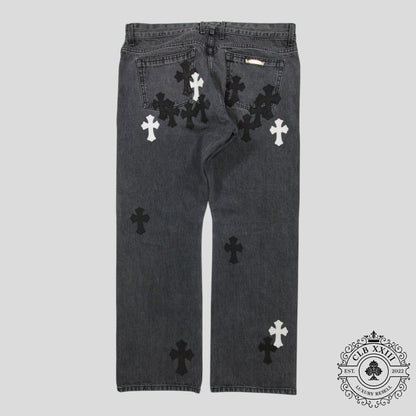 Chrome Heart Fleur Knee Denim in Black/White