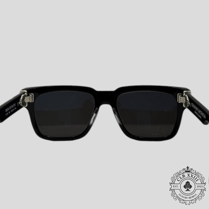 Chrome Hearts Diamond Embellished Box Officer Sunglasses in Black/Silver