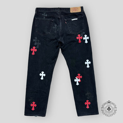 Chrome Hearts Red White Patch Jeans