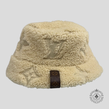 Louis Vuitton Shearling LV Curly Monogram Bucket Hat in Off White