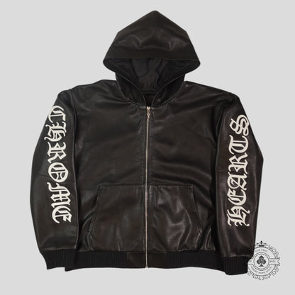 Chrome Hearts Leather Zip Up Hoodie in Black