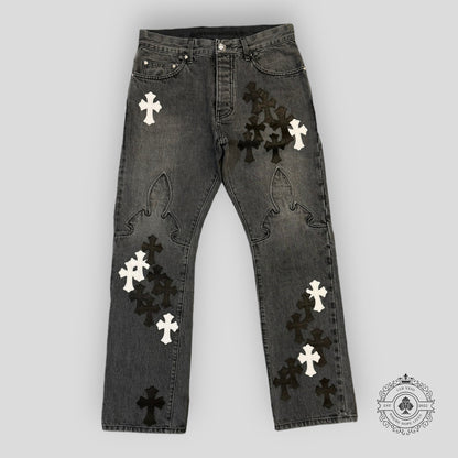 Chrome Hearts Fleur Knee Jeans in Black/White