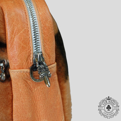 Chrome Hearts Triple Cross Patch Shearling Takka Bag in Orange/Black