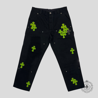 Chrome Hearts Double Knee Carpenter Pants in Black / Green