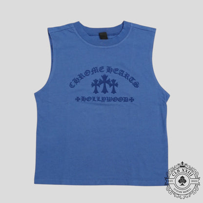 Chrome Hearts Women's Triple Cross Flocked Sleeveless Shirt in Blue