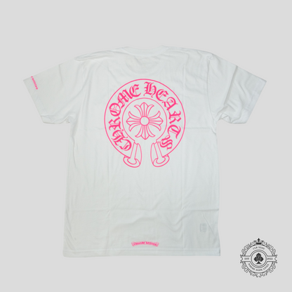 Chrome Hearts Horseshoe Logo Tee in White/Pink