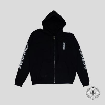 Chrome Hearts Vertical Logo Zip Up Hoodie in Black