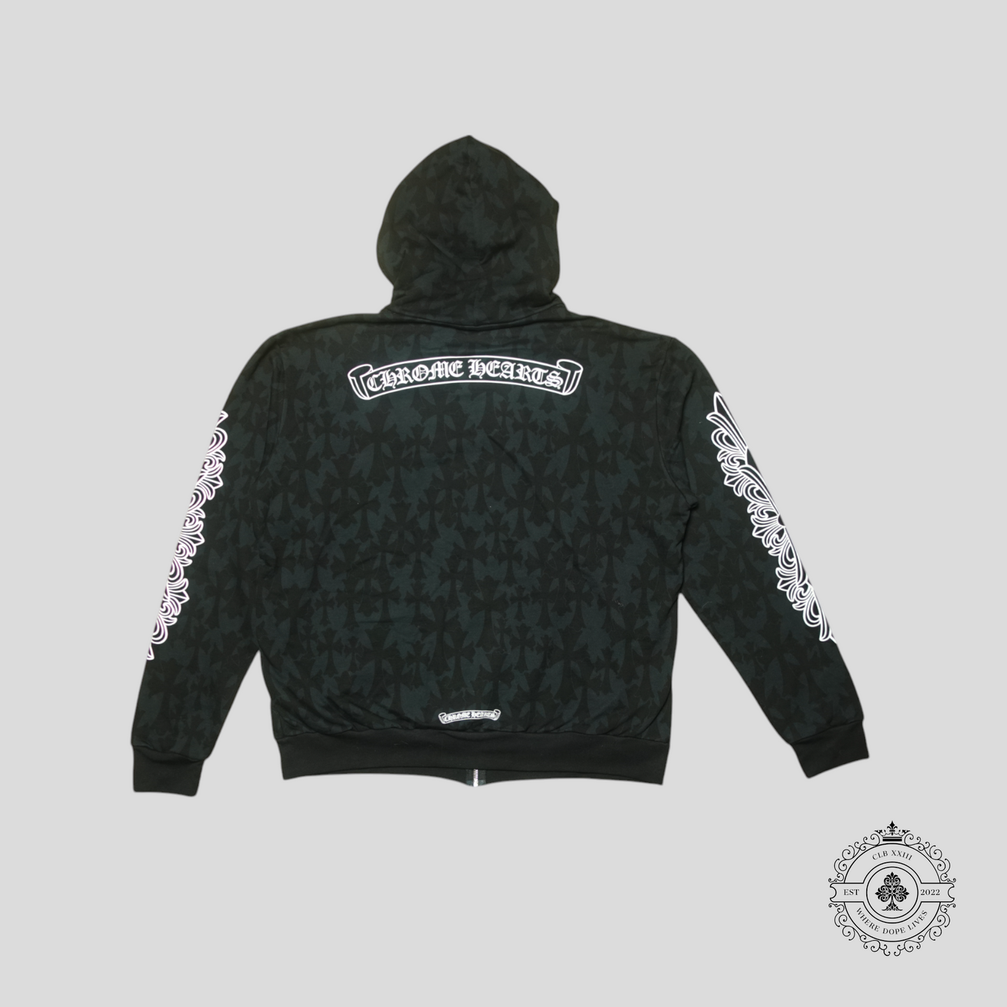 Chrome Hearts Cross Pattern Horseshoe Zip-Up Hoodie in Black/White