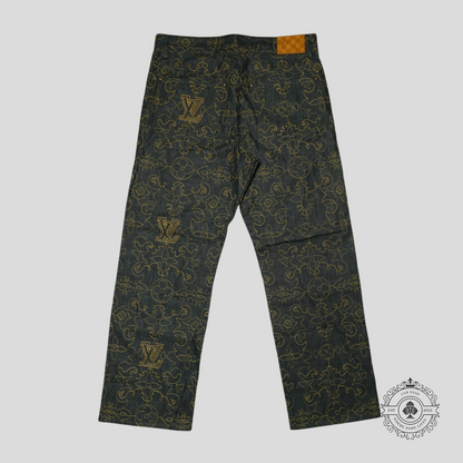 Louis Vuitton Arabesque Embroidered Denim Pants in Dark Wash