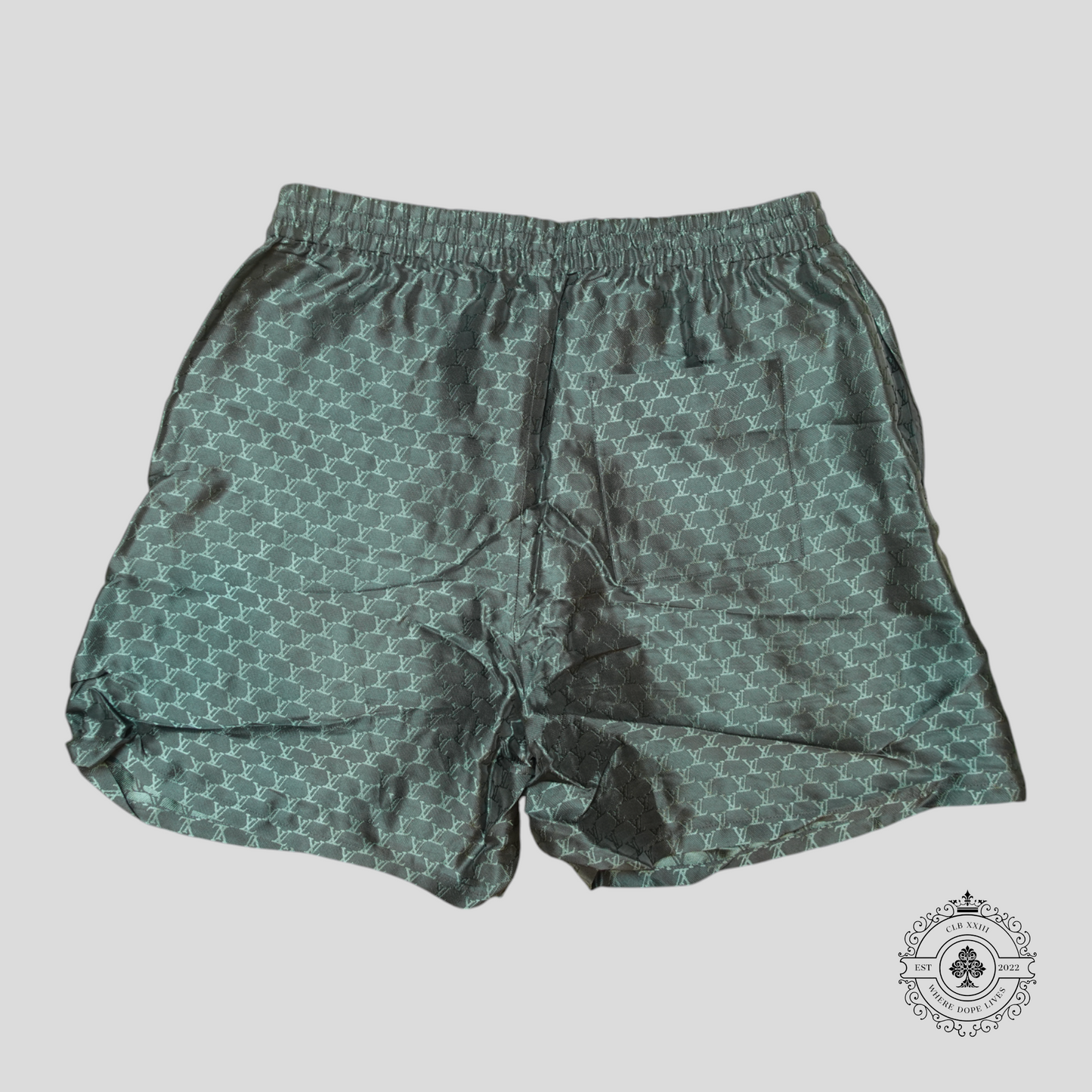 Louis Vuitton Monogram Jacquard Silk Blend Gym Shorts in Grey/Blue