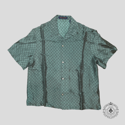 Louis Vuitton Monogram Jacquard Button Up Silk Blend Shirt in Grey/Blue