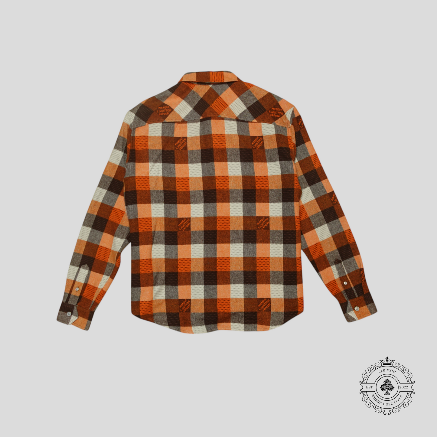 Louis Vuitton Flannel Tartan Button Down Long Sleeve Shirt in Orange/Black/White