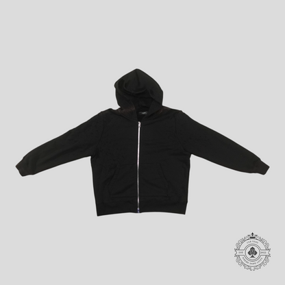 Amiri Shotgun Distressed Shoulder Bleached Zip Up Hoodie in Black
