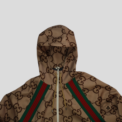 Gucci Jumbo Jacquard Hooded Track Jacket in Brown