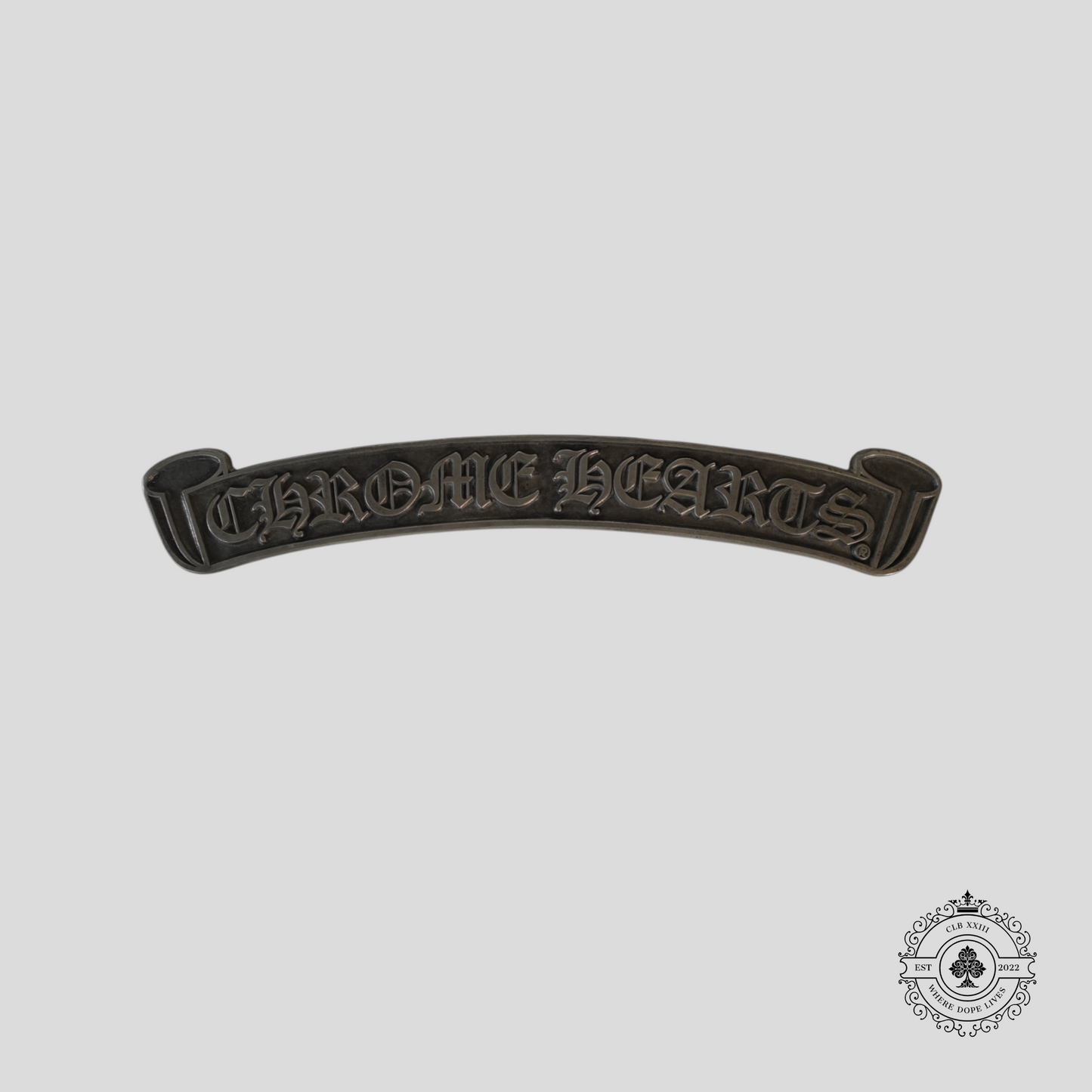 Chrome Hearts Scroll Logo Plaque in Silver
