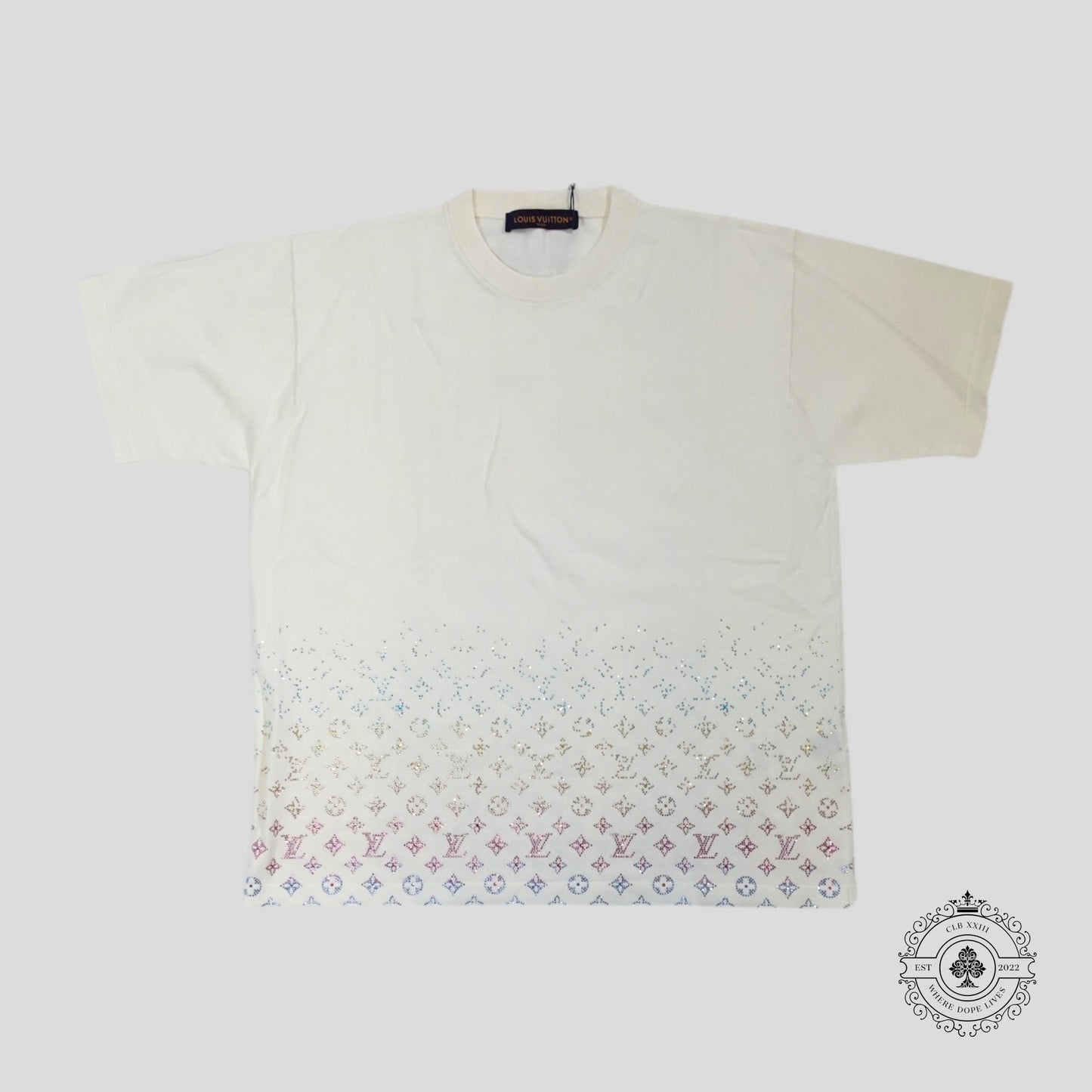 Louis Vuitton Rhinestone Monogram Degrade Tee in White