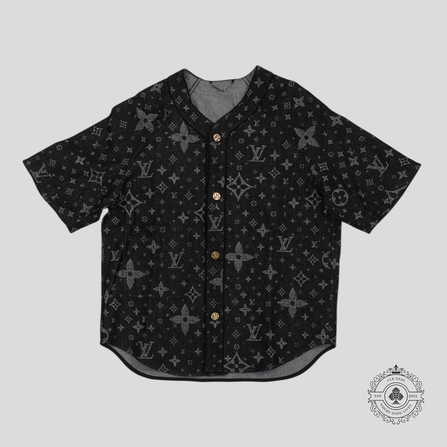 Louis Vuitton Discharged Monogram Baseball Shirt in Black