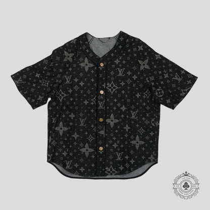 Louis Vuitton Discharged Monogram Baseball Shirt in Black