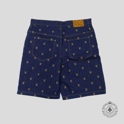Louis Vuitton LV Embroidered Denim Shorts in Dark Wash