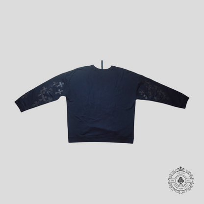Chrome Hearts Vertical Logo Leather Cross Patch Crewneck in Black
