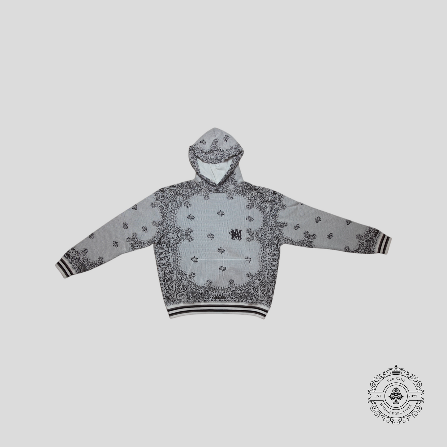 Amiri Knitted Bandana Jacquard Basketball Hoodie in White