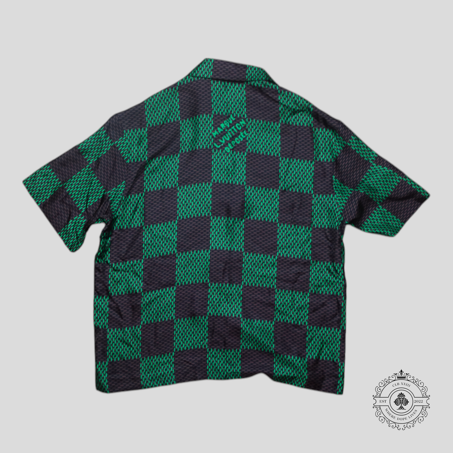 Louis Vuitton Damier Silk Button Up Shirt in Black/Brown/Green