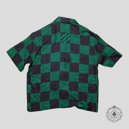 Louis Vuitton Damier Silk Button Up Shirt in Black/Brown/Green