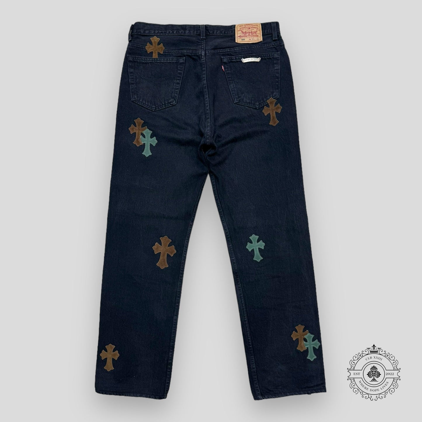 Chrome Hearts Green / Brown Cross Patch Jeans