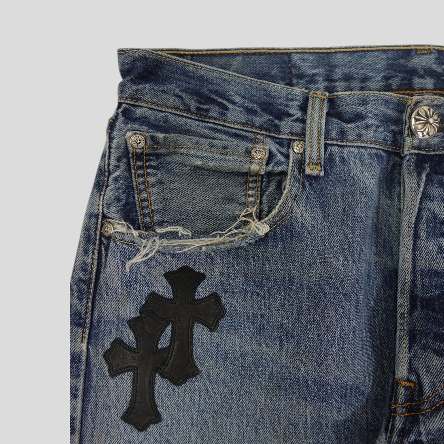 Chrome Hearts Leather Cross Patch Jeans