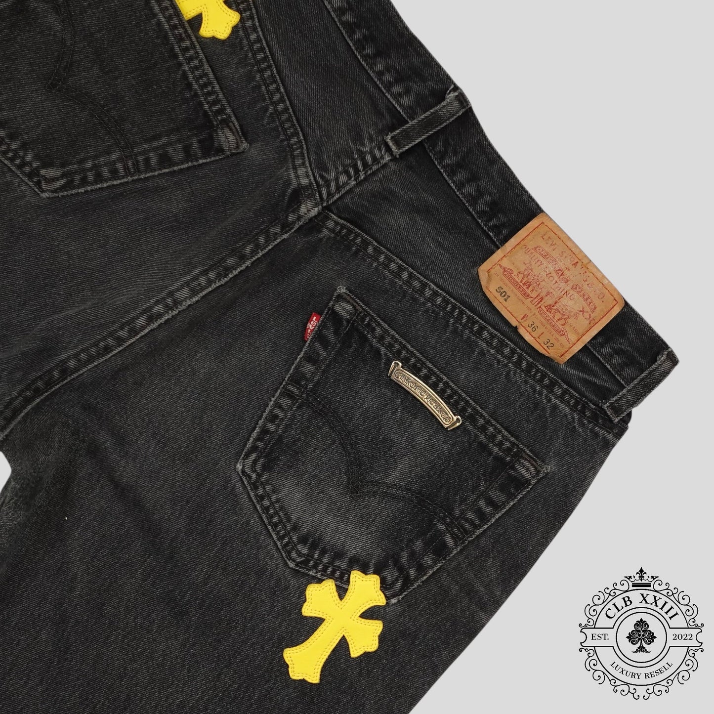 Chrome Hearts Cross Patch Jeans in Black/Yellow