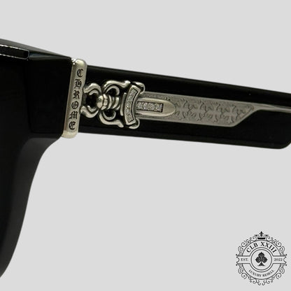 Chrome Hearts Diamond Embellished Box Officer Sunglasses in Black/Silver