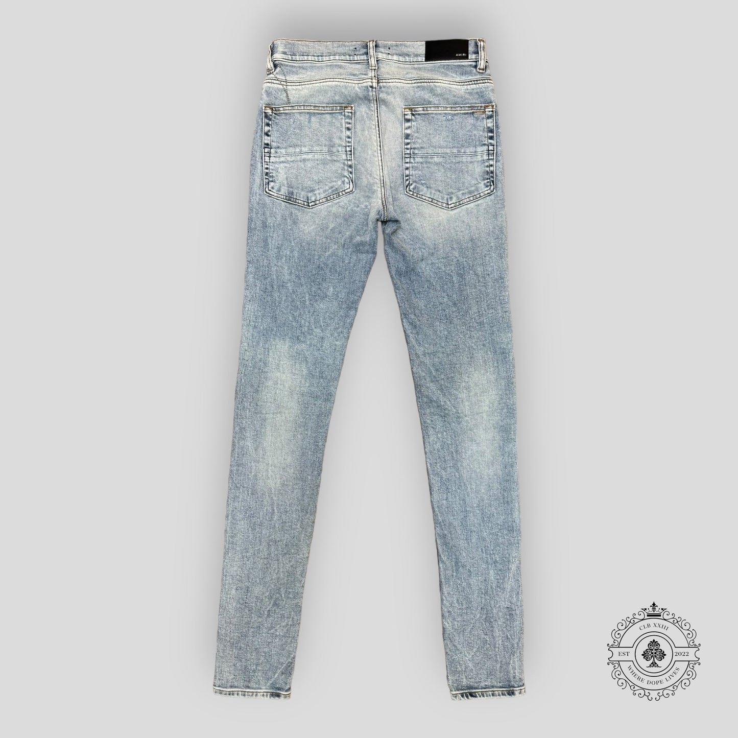 Amiri MX1 Leather Patch Jeans in Stone Indigo