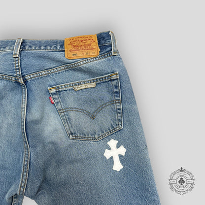 Chrome Hearts White Cross Patch Jeans