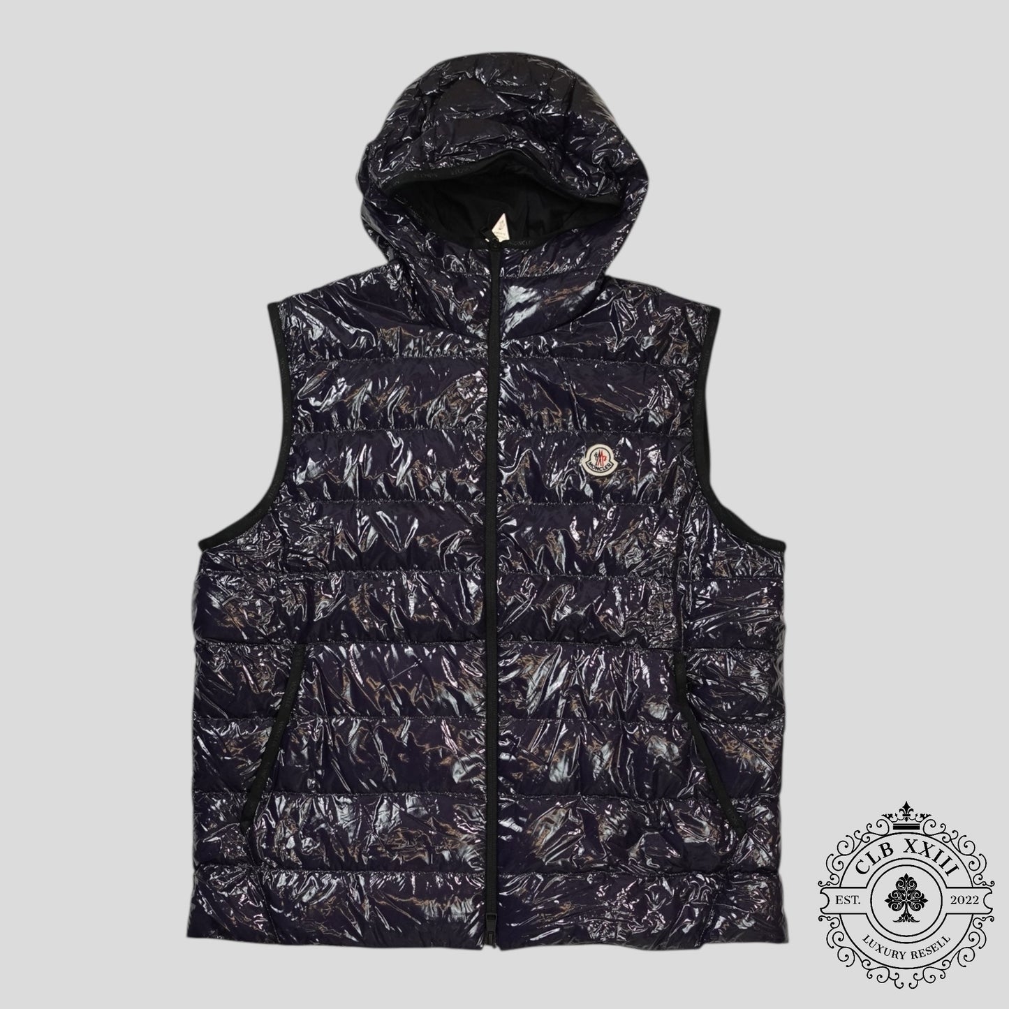 Moncler Hooded Puffer Vest in Navy Blue