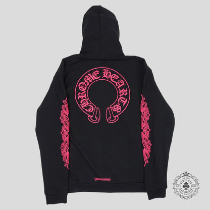 Chrome Hearts Horseshoe Zip Up Hoodie in Black/Pink