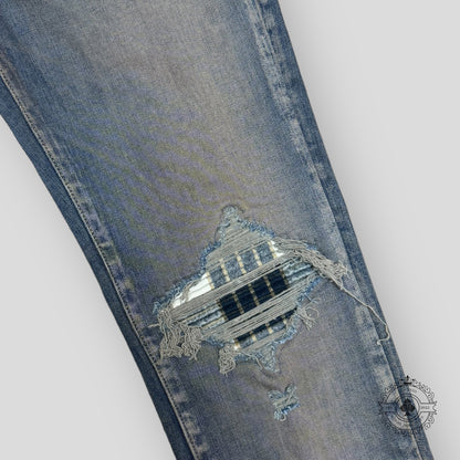 Amiri MX1 Plaid Patch Jeans in Dark Indigo