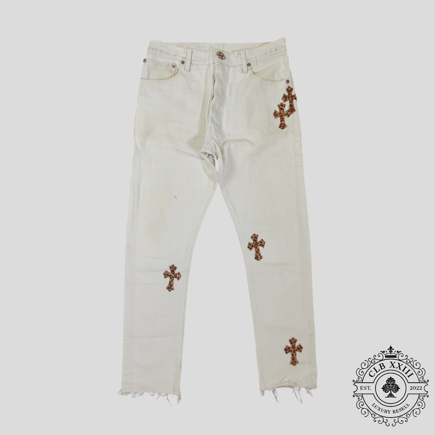 Chrome Hearts Leopard Cross Patch Jeans in White
