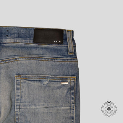 Amiri MX1 Silk PJ Patch Jeans in Light Indigo