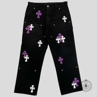 Chrome Hearts Purple Cross Patch Double Knee Carpenter Pants
