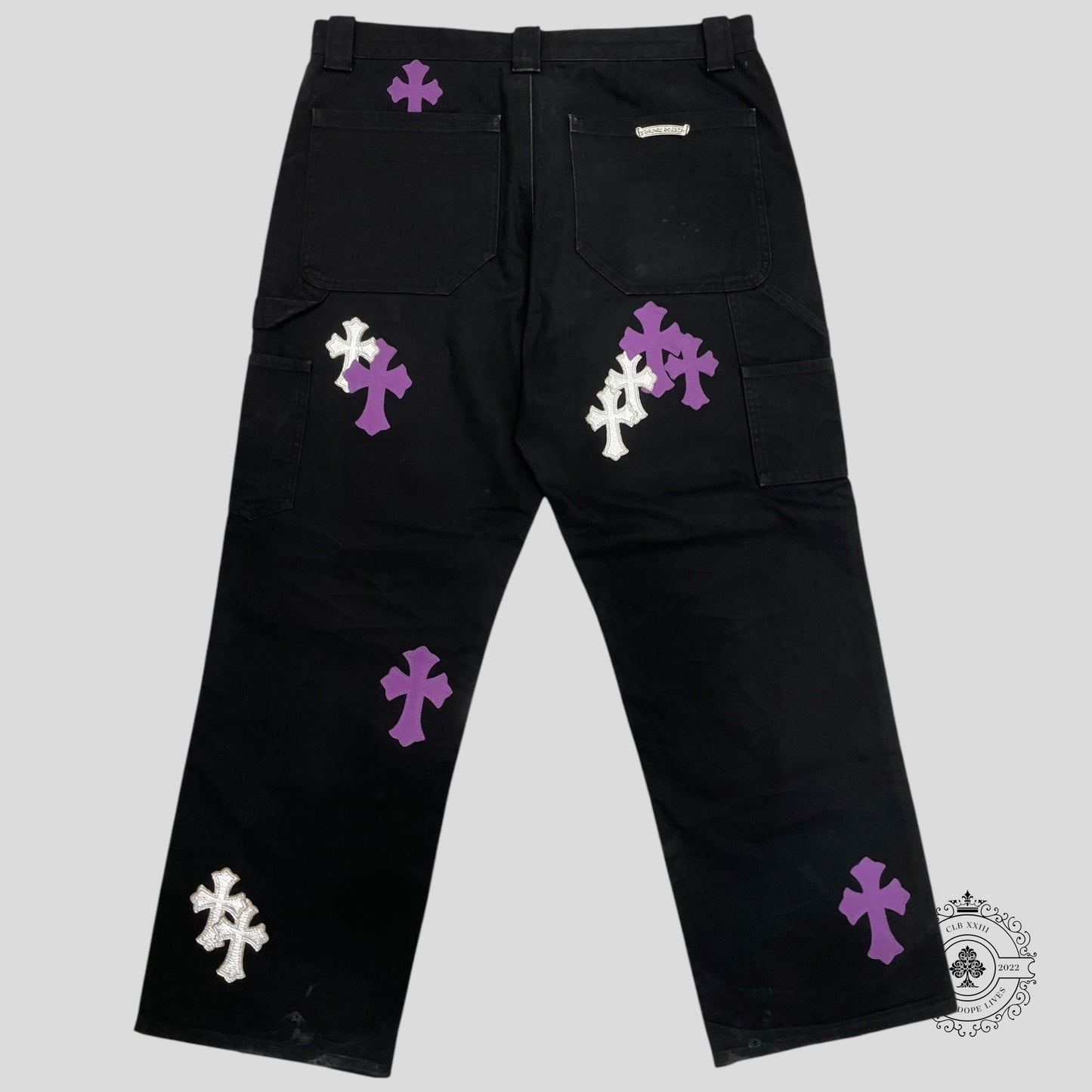 Chrome Hearts Purple Cross Patch Double Knee Carpenter Pants