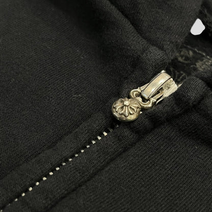 Chrome Hearts Scroll Logo Zip Up Kids Hoodie in Black/Yellow