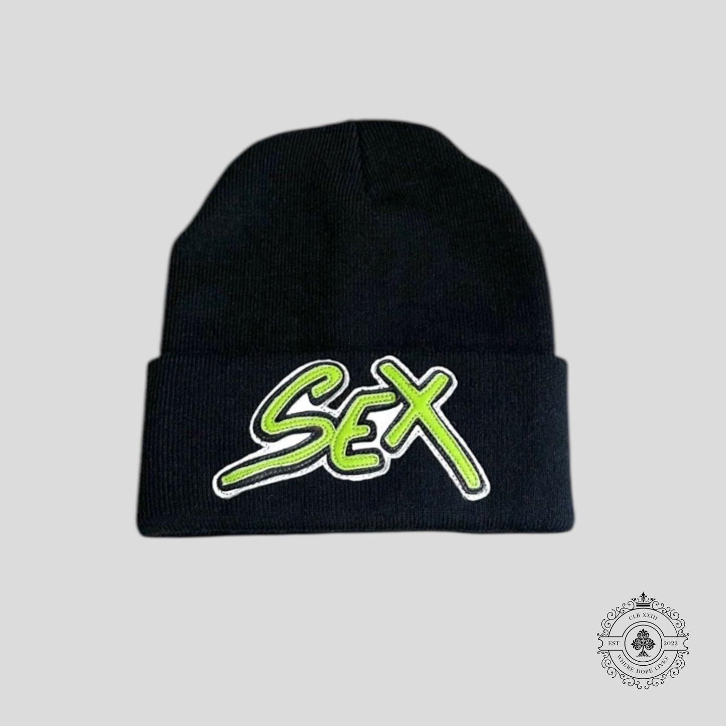 Chrome Hearts Sex Records Beanie in Black / Green