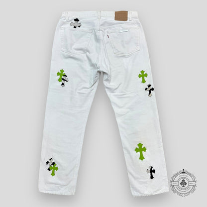 Chrome Hearts Zebra / Green Cross Patch Jeans