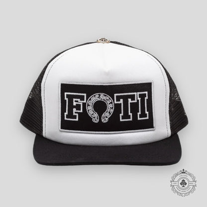 Chrome Hearts Foti Patch Trucker Hat in White / Black