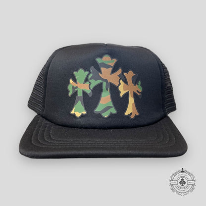 Chrome Hearts Triple Cross Trucker Hat in Black/Camo