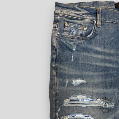 Amiri Tie Dye Bandana Thrasher Jeans in Clay Indigo