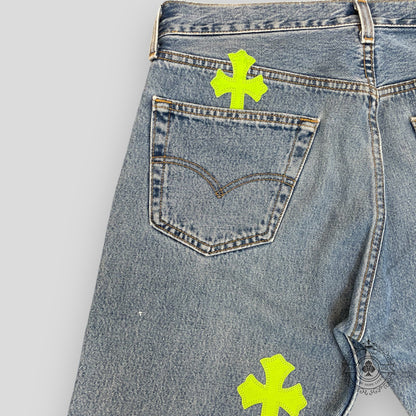 Chrome Hearts Cross Patch Jeans Green/White