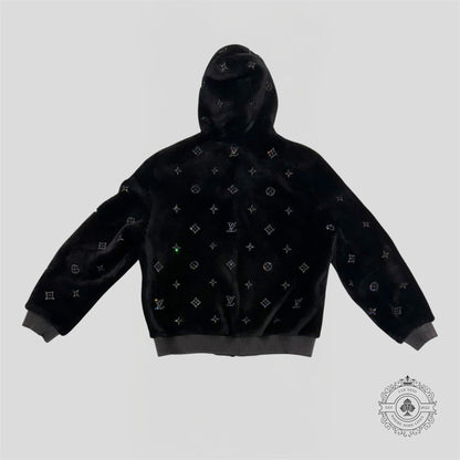 Louis Vuitton Monogram Embellished Shearling Hoodie in Black