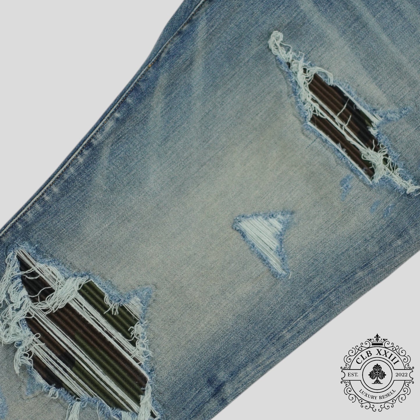 Amiri MX1 Camo Patch Jeans in Clay Indigo